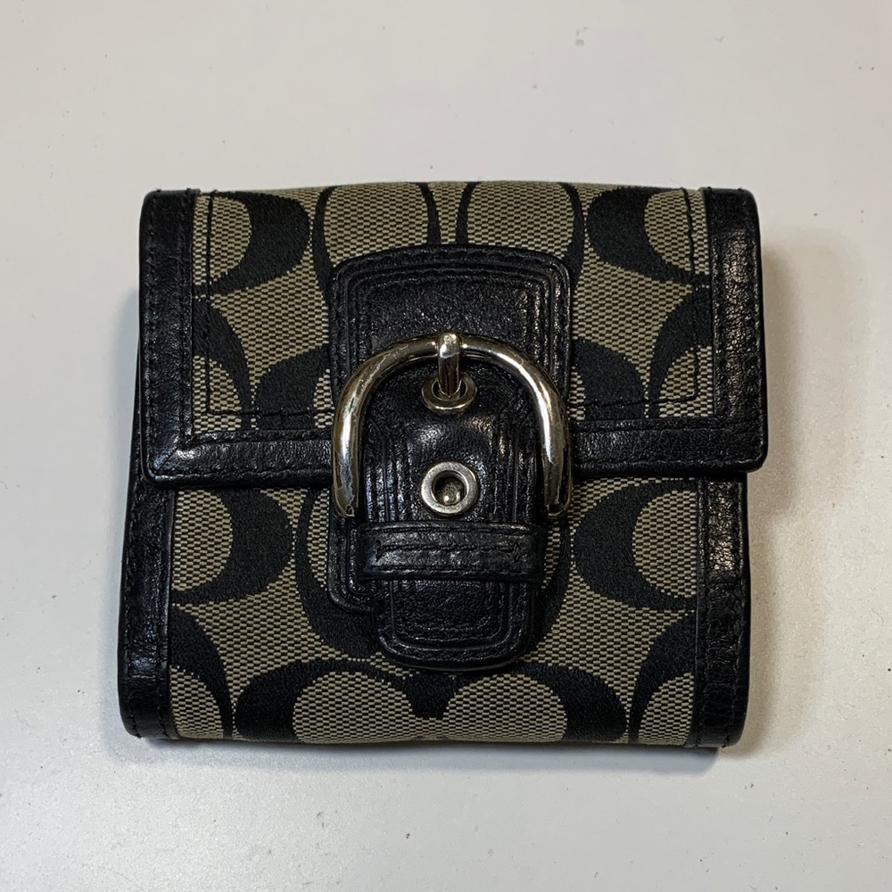 Coach Black and Tan Signature Wallet